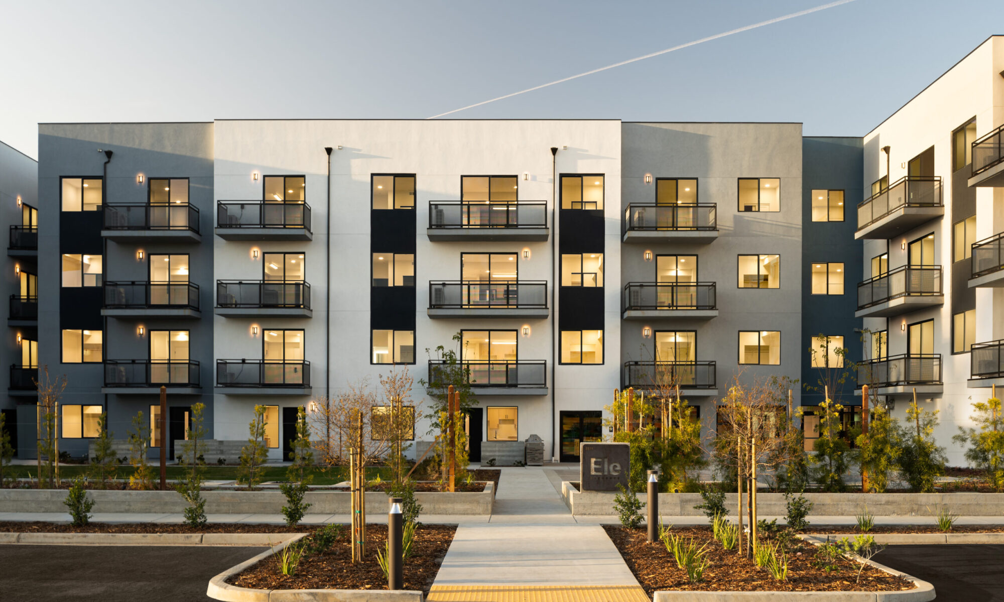 Twilight Photograph of Elements Apartments in Santa Maria California, Architectural Photography